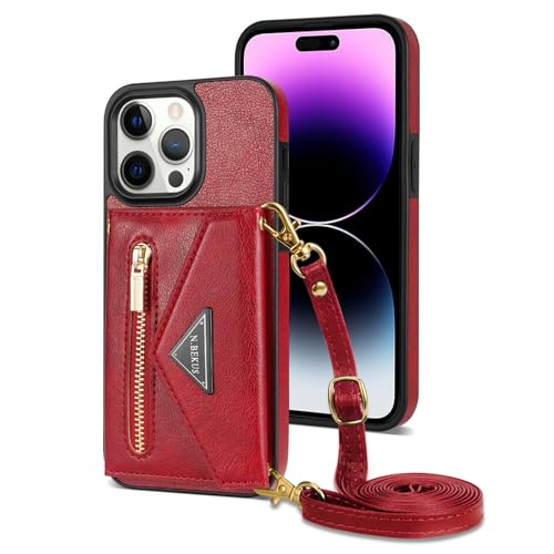 Étui portefeuille iPhone 15 Pro Max avec bandoulière amovible en cuir