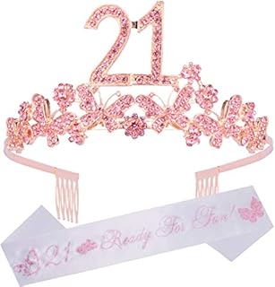 21st Birthday Decorations Party Supplies, 21st Birthday Gifts, Pink 21st Birthday Tiara and Sash, 21st White Satin Sash 21 Ready For Fun, 21st Birthday Party Supplies and Decorations, Happy 21st Birthday
