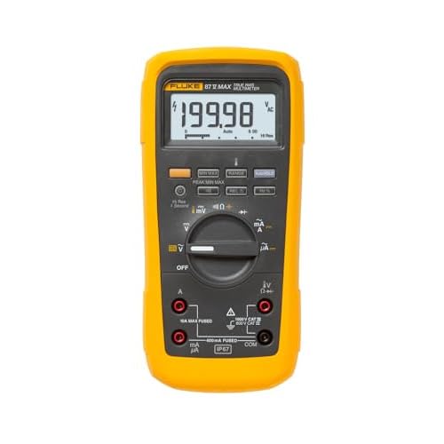 Fluke 87V MAX True-RMS Digital Multimeter, Rugged, Waterproof and Dustproof IP67 Rated, Up to 800 Hour Battery Capacity, Built-In Thermometer, Withstands Drops Up To 13 Feet, Includes TL175 Test Leads