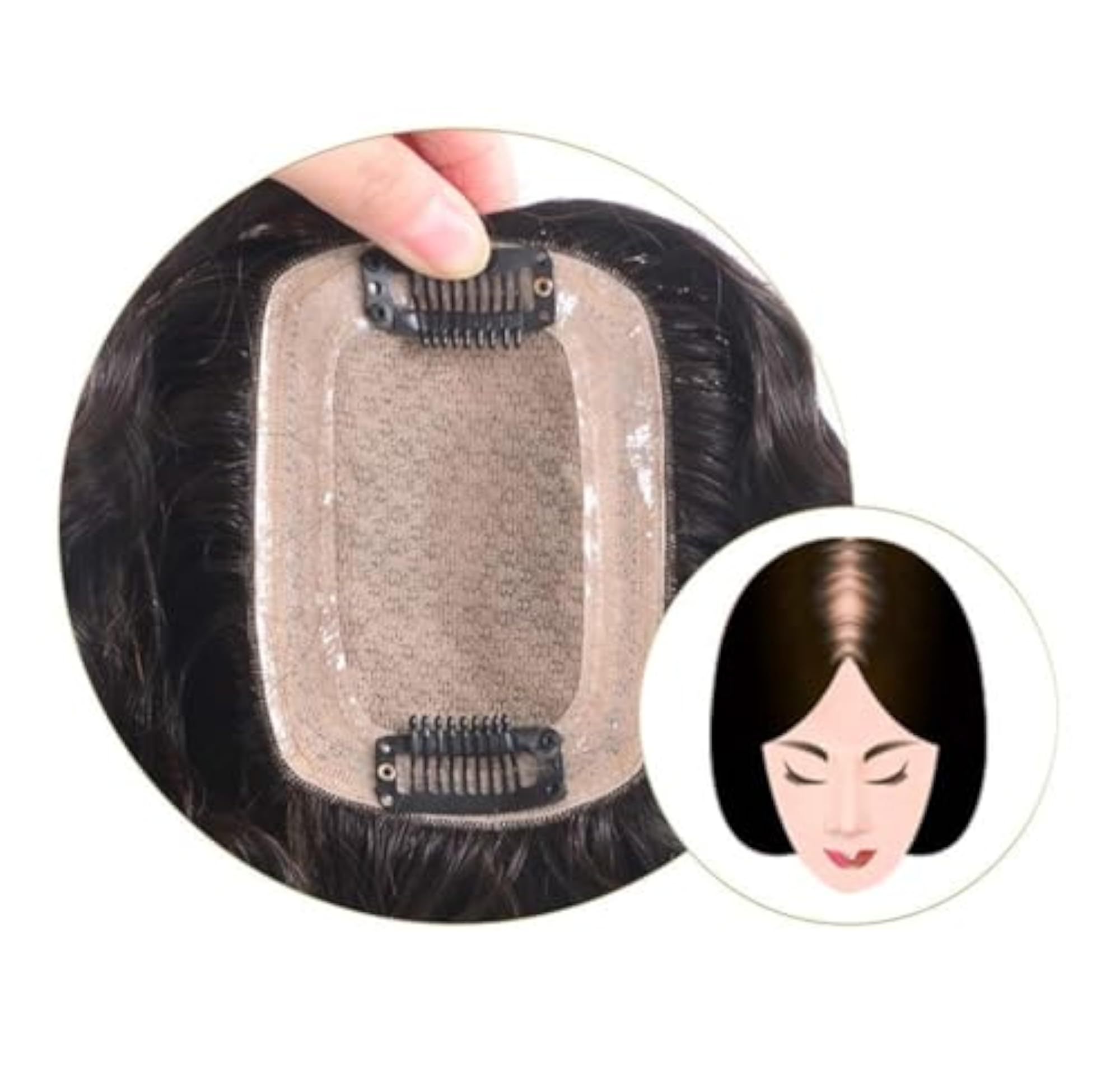 Women's Hair Topper with 2 Snap Clips, Dark Brown