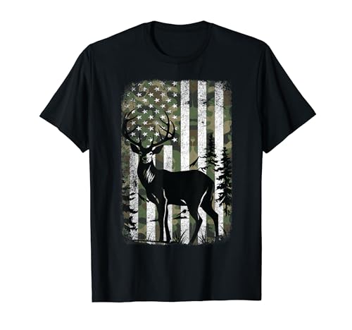 Camo US Flag Deer Elk Buck Camoflage Hunting Hunter vintage T-Shirt