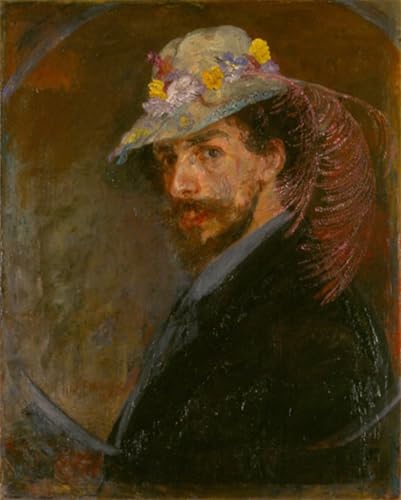 Tableau paysage Ensor autoportrait chapeau fleuri affiche art 60x90cm