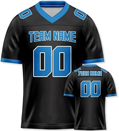 Custom Football Jersey Personalized Black Blue Shirts Practice Sports Uniform Fans Gifts for Men Women Youth