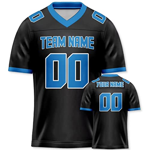 Custom Football Jersey Personalized Black Blue Shirts Practice Sports Uniform Fans Gifts For Men Women Youth #TOP2