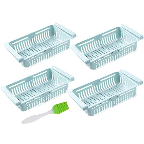 Frigoríficos Organizadores de Cajones 4pcs Caja organizadora de frigorífico Refrigerador Almacenamiento Cesta Ahorro de espacio, Azul Cover
