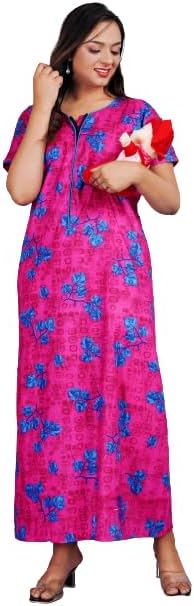 GenericPutul Creation Women's Multipurpose Beautiful Printed Cotton Feeding/Maternity for Feeding Nighty/Nightgown/Night Dress - Zip Opening at Bust - (Free Size, Pannel & Batic)