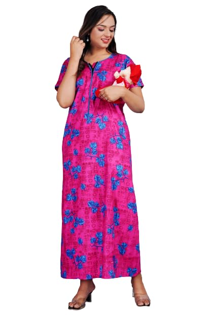 GenericPutul Creation Women's Multipurpose Beautiful Printed Cotton Feeding/Maternity for Feeding Nighty/Nightgown/Night Dress - Zip Opening at Bust - (Free Size, Pannel & Batic)