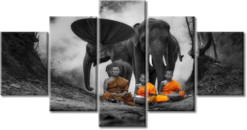 Tableau Multi Panneau 5 Parties Impression Sur Animal Éléphant | Sans Cadre 100 X 50 Cm | 5 Parties Tableau Salon Moderne Mur Art Affiche,5 Pieces Decoration...