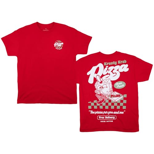 Ripple Junction Spongebob Squarepants Krusty Krab Pizza Front and Back Mens Graphic T-Shirt Large Red