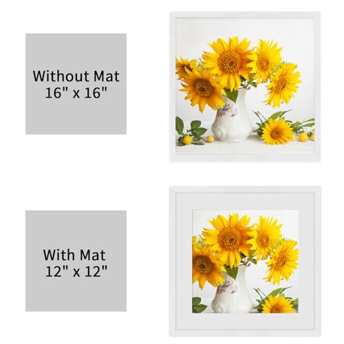 puthiac 16x16 White Picture Frames for Wall - Minimalist 16x16 Oak Wood Frames, 16"x16" Picture Frame Wood, Natural Solid Wooden Picture Frames for Wall Art Photo and Prints (1 Pack, White)