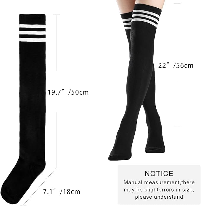 Image of AQOKKA Thigh High Socks for Women Long Cotton Boot Striped Thigh High Stockings Over Knee High Socks Leg Warmers for Girls