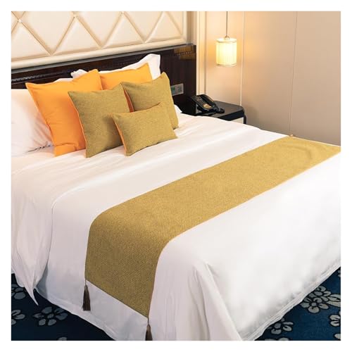 Bufanda para Cama, Alfombra sólida for Cama de Hotel, tamaño Queen, Bufanda Duradera y Ligera for Sala Bodas(A Yellow,45 * 210cm for 180cm Bed)
