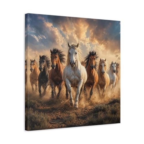 Tableau chevaux marron et or 50x50 cm canvas décoration murale salon moderne carrée