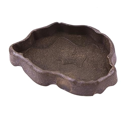 CORHAD Reptile Food Bowl Resin Feeding Dish for Tortoise Lizard Frog and Reptiles Water Basin for Snacks and Fresh Food Dark Coffee S