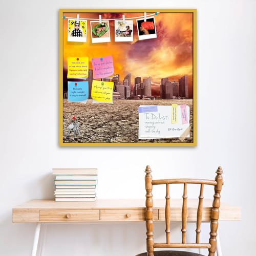 Image of ArtzFolio City Overlooking Desolate Desert | Bulletin Board Notice Pin Board | Vision Soft Board Combo with Thumb Push Pins & Sticky Notes | Golden Frame | 20 x 20 inch (51 x 51 cms)