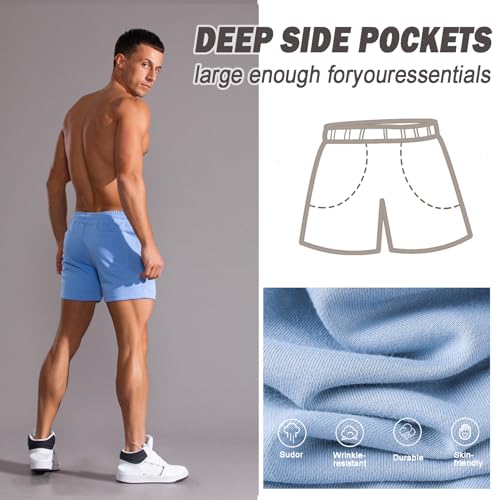 Image of Men 5.5 /7 Inch Cotton Sweat Shorts Men Cotton Workout Short with Pockets