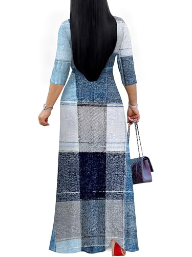 Image of Women's Plus Size Maxi Dresses Long Sleeves V Neck Floral Print Bohemian Swing Long Dress with Belt