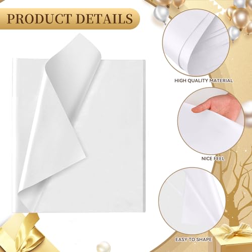 Image of White Tissue Paper for Gift Bags - 30 Sheets of White Wrapping Tissue Paper Bulk Packaging Paper for Weddings Birthday DIY Project Christmas Gift Wrapping Crafts Decor (14 x 20 Inch)