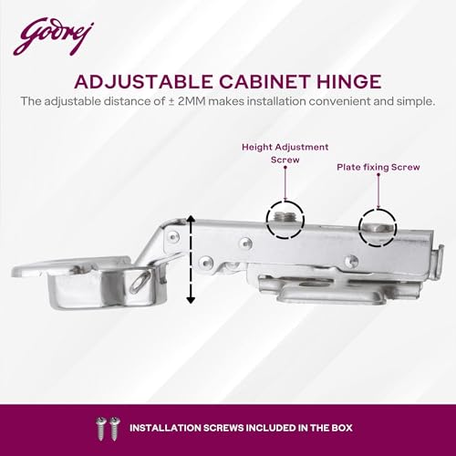 Image of Godrej Cabinet Hinges | Soft Close | Clip On 3D | 4 Hole Full Overlay | Suitable for 14-20 mm Thick Panel | 105 Opening | Wardrobe, Kitchen, Bathroom | 1 Year Warranty