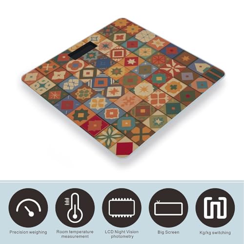 Báscula digital de baño geométrica marroquí con plataforma amplia miniatura 3