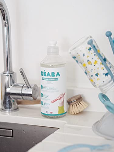 BÉABA, Geschirrspülmittel für Babyflaschen und Esszubehör, 100% natürlichen Ursprungs, Parfümfrei, 100% biologisch abbaubar, Packung mit 2x500 ml