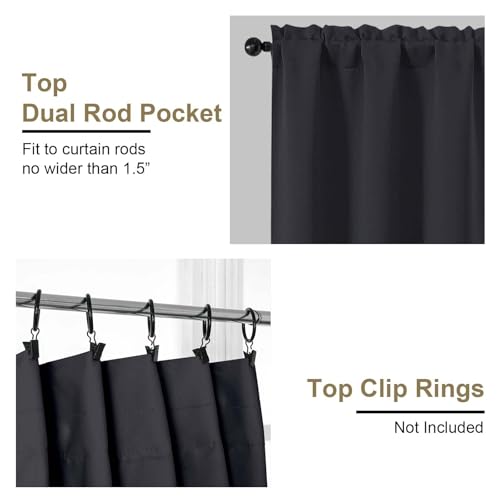 Image of Extra Long 10 FT Blackout Curtains for Patio 120 Inches Long 2 Panels Set, Solid Thermal Insulated Energy Saving Rod Pocket Window Treatment Curtains Blackout Drapes, W50xL120, Black