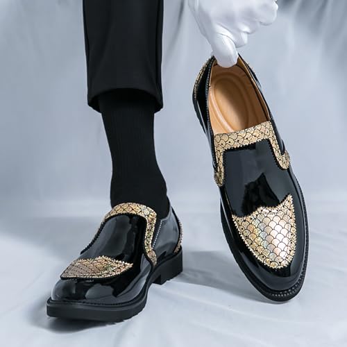 Men's Tuxedo Patent Loafers Snake Print Classic Slip-On Dress Shoes4