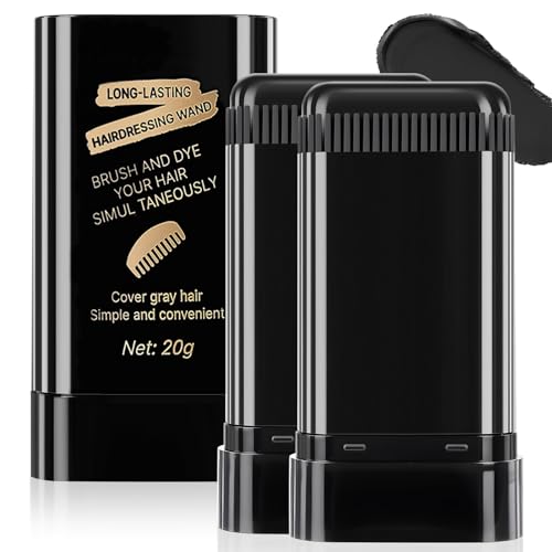 2Pack Root-Touch-Up Hair Color Stick & Comb Instant Waterproof Black Dye for Gray Coverage Portable 2-in-1 Cream Formula Sweat-Proof Travel-Friendly Dye Pen for Women & Men (01#Black)