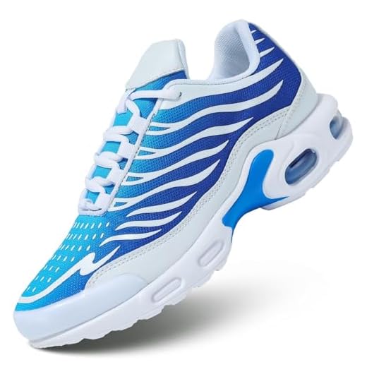 Chaussures de course pour homme Air Low Top Chaussures de basket-ball tendance Tennis Sport Fitness Cross Baskets, blanc/bleu, 46 EU