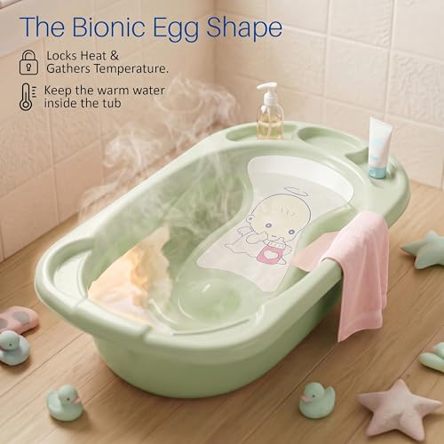 Image of Baybee Lullie Baby Bath Tub for Kids with Anti-Slip Base & Easy Drain | Babies Bathtub with Built-in Soap & Accessory Holder | Spacious Baby Bath Tub for 0-5 Years Boys Girls (Green)