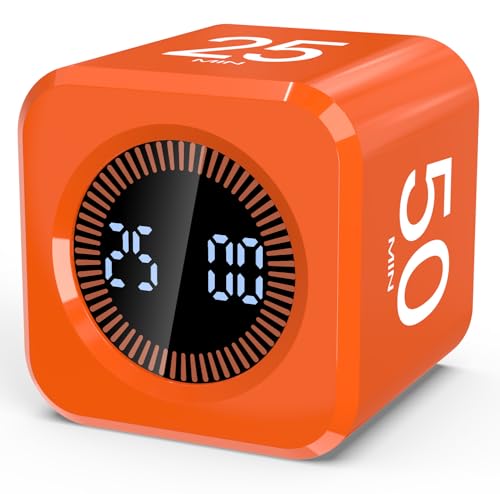 Image of Digital Pomodoro Timer Cube 5 /10 /25 /50min, Visual Productivity Flip Timer for Kids Classroom Desk, Custom Countdown, Silent and Sound Mode for ADHD Study Work Game Kitchen (Orange)