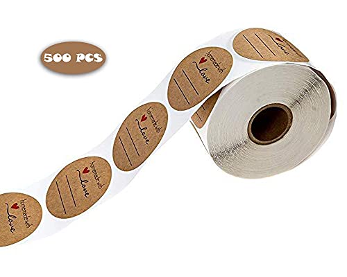 Handmade With Love Stickers Label Kraft With Lines For Writing, (1.5Inch) 500 Pcs Handmade Stickers Labels For Business,Online Sellers, Small Shops To Use On Bags,Boxes,Bottles #TOP3