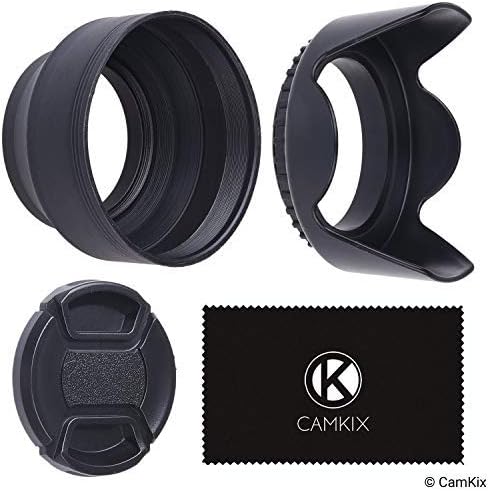 55mm Set of 2 Camera Lens Hoods and 1 Lens Cap - Rubber (Collapsible) + Tulip Flower - Sun Shade/Shield - Reduces Lens Flare and Glare - Blocks Excess Sunlight for Enhanced Photography and Video