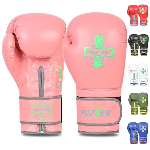 POZTEV Boxing Gloves for Men & Women Professional Workout Gloves for Sparring, Heavy Bag Training - Muay Thai Focus Mitts Punching Bag Ideal for MMA & Kickboxing Gloves(Pink,14oz)