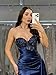 Lace Prom Dress for Women Teens Mermaid Strapless Satin Corset Formal Evening Gowns with Slit Navy Blue US2