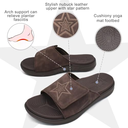 KuaiLu Mens Slides Soft Cushion Sport Sandals with Plantar Fasciitis Arch Support Adjustable Open Toe Summer Slippers Slip on Indoor Outdoor Size 7-152