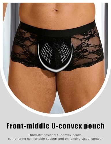 ohyeah Mens Sexy Lace Underwear Low Waist Boxer Briefs with Pouch Breathable Briefs Mesh Trunks Lingerie Underpants Fit S-XXL4