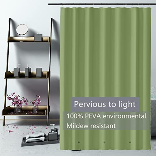 Green Shower Curtain Liner 72 X 72, Non-Toxic Odor Free Plastic Waterproof 4G Lightweight Shower Liner For Bathroom, With Grommets Holes And 3 Heavy Duty Magnetic Weights And 12 Hooks (Army Green) #TOP1