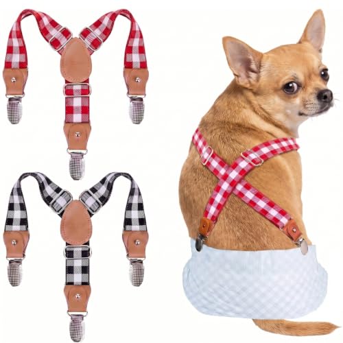 Image of 2 Pieces Dog Diaper Suspenders, for Dog Diaper Female and Belly Band for Male (Plaid, Small /Medium)