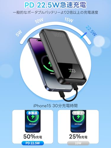 モバイルバッテリー 大容量【40000mAh・5台同時充電・22.5W急速充電】モバイルバッテリー 軽量 小型 スマホ充電器 携帯充電器 LCDディスプレイ残量表示 Type-C入出力兼用 2USB出力ポート 最大3A出力 PSE認証済 安全設計&回路保護 iOS/Android各種スマホ対応 アウトドア/キャンプ旅行/出張/停電対策/防災