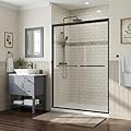 Goodyo Glass Shower Door 44-48 in. W x 72 in. H, Double Sliding Easy-Cleaning 1/4'' (6mm) Clear Tempered Glass, Frameless Bypass Shower Door for Small Bathroom Matte Black