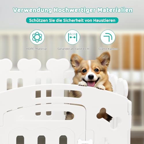 MAMIZO Welpenauslauf 60cm, Laufstall Hund 5+1 PCS Platten, Plastik Welpenlaufstall, Faltbare Hundegitter, Hundezaun mit Tor,Inkl. Saugnäpfe & Erdanker, Hundekäfig für Zuhause und Outdoor, Weiß