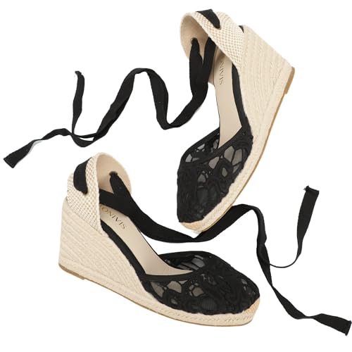 Image of Women's Espadrille Wedge Sandals Closed Toe Lace-Up Shoes