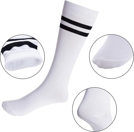 Image of WKLOUYHE 3 Pairs School Uniform Cotton Knee High Socks Athletic Sports Soccer Socks Tube Sock for Girls and Boys