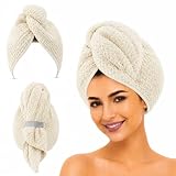 Muexoee Large Microfibre Hair Towel Wrap 60x100cm – Quick Dry Turban for Curly & Thick Hair, Super Absorbent Anti-Frizz Hair Drying Towel for Women (Milk White)