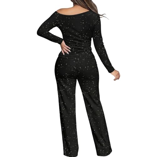 Survêtement à paillettes femme : ensemble pantalon et t-shirt fluide stretch