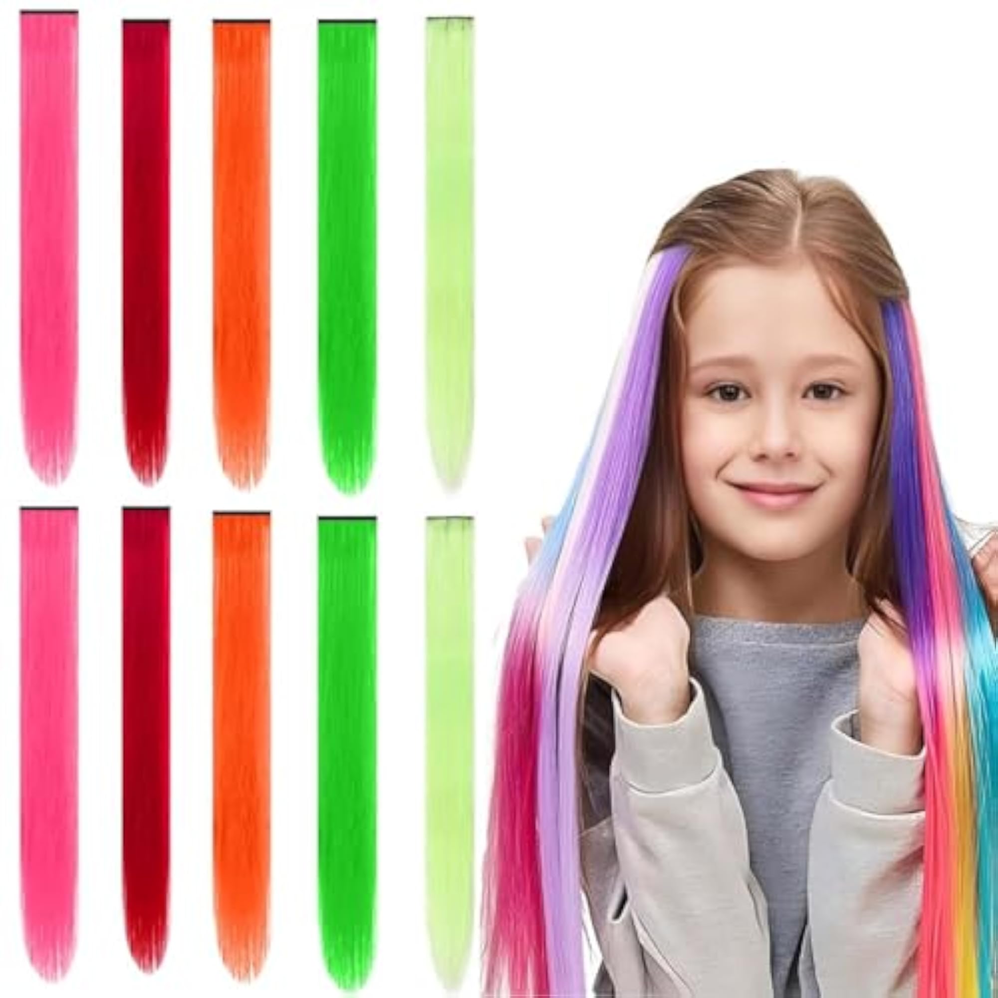 Long Straight Color Hair Streak Extensions for Kids