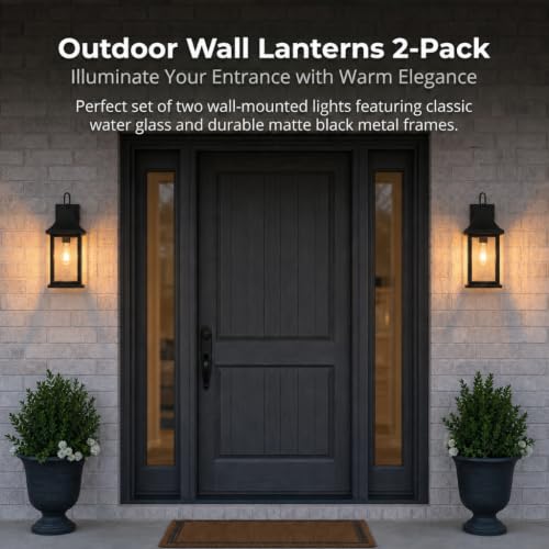 Smeike Outdoor Wall Sconces Set of 2, 15‘’ Black Outside Wall Mounted Light Fixture, 2-Light Exterior Farmhouse Wall Sconce with Water Glass, Modern Porch Lighting Exterior Lantern for House, 2 Pack by Smeike - Used condition - Image 2