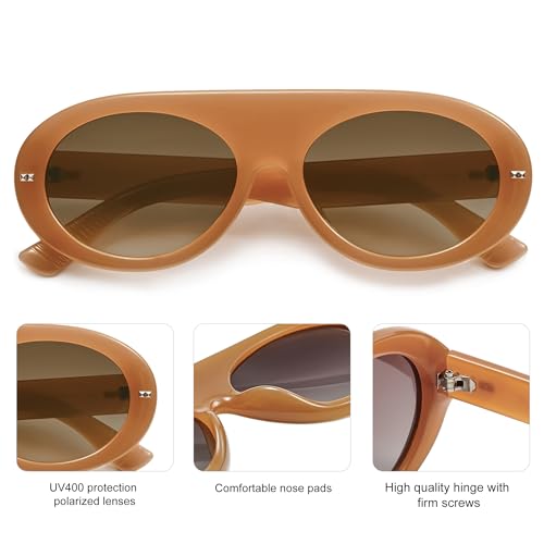 SOJOS Trendy Flat Top Polarized Sunglasses for Women Men Retro Chunky Frame Oval Lens Sun Glasses SJ22794