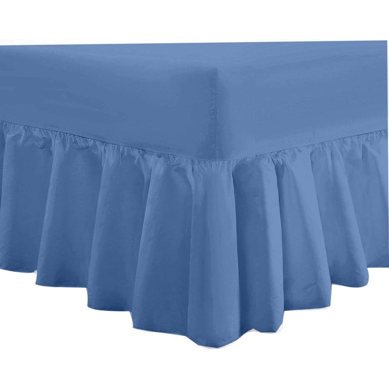 DTEX HOMES Frilled Valance King Deep Fitted Sheet 40cm Drop Soft Microfiber Stylish Breathable & Durable(Mid Blue-King)
